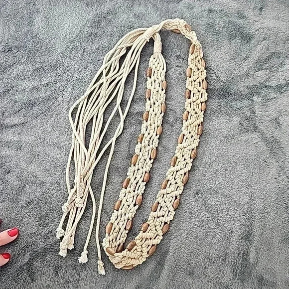 Hippy Boho cord and bead belt 60" - Picture 2 of 4